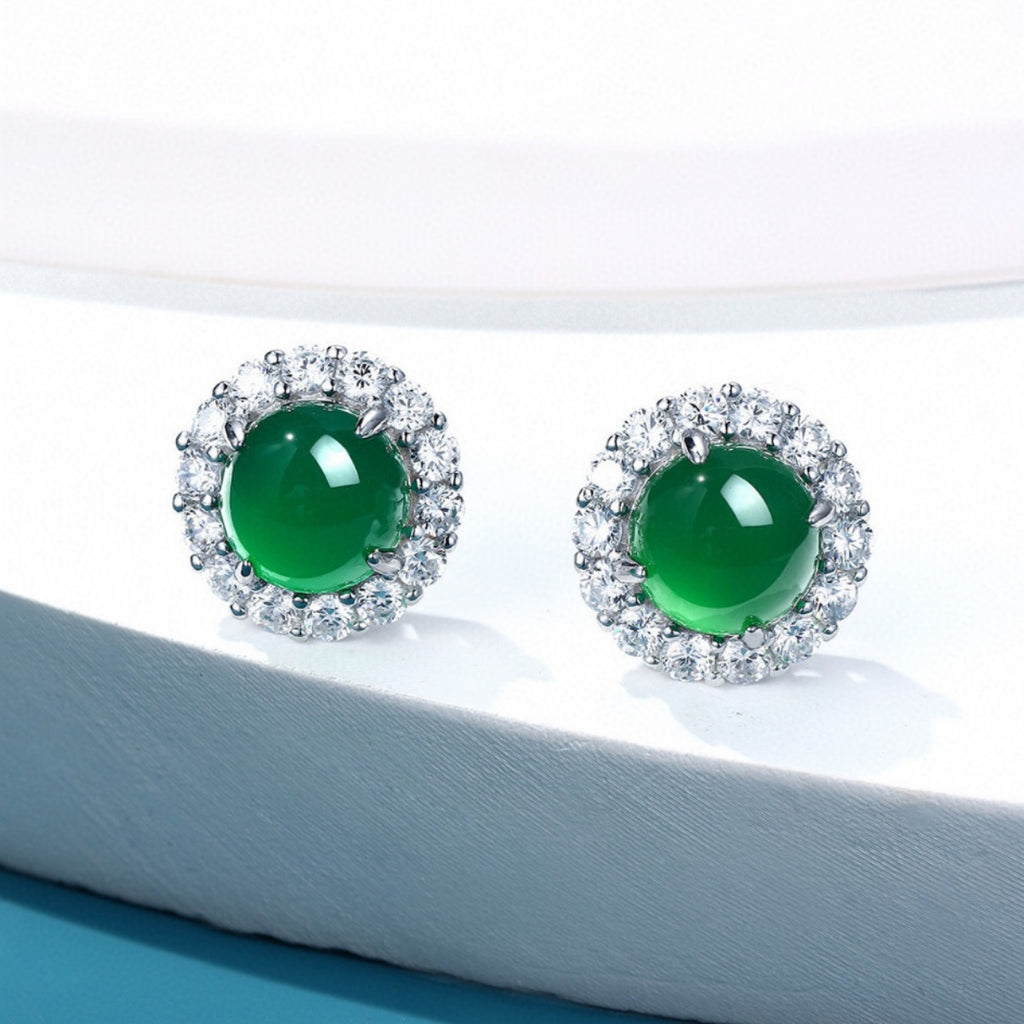 Natural Jade Stud Earrings | 925 Sterling Silver | Elegant Everyday Earrings