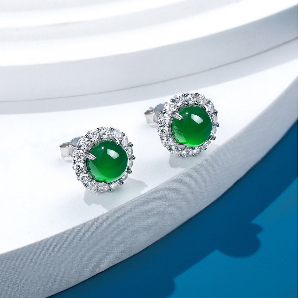Natural Jade Stud Earrings | 925 Sterling Silver | Elegant Everyday Earrings
