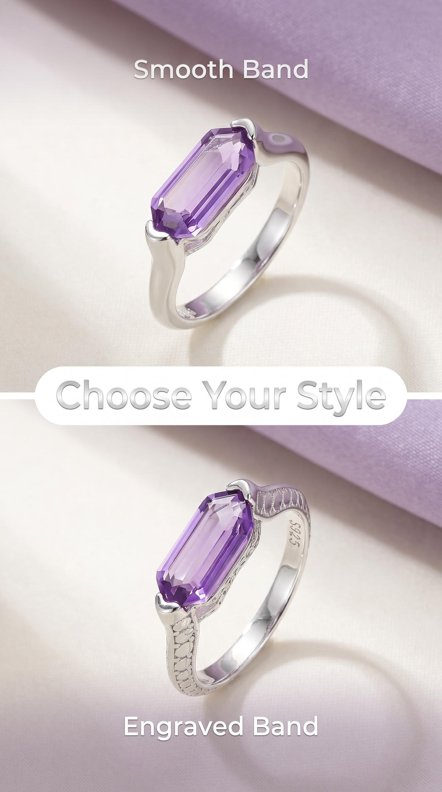 Simple Amethyst Ring | 925 Sterling Silver | Minimalist Cool Style Ring