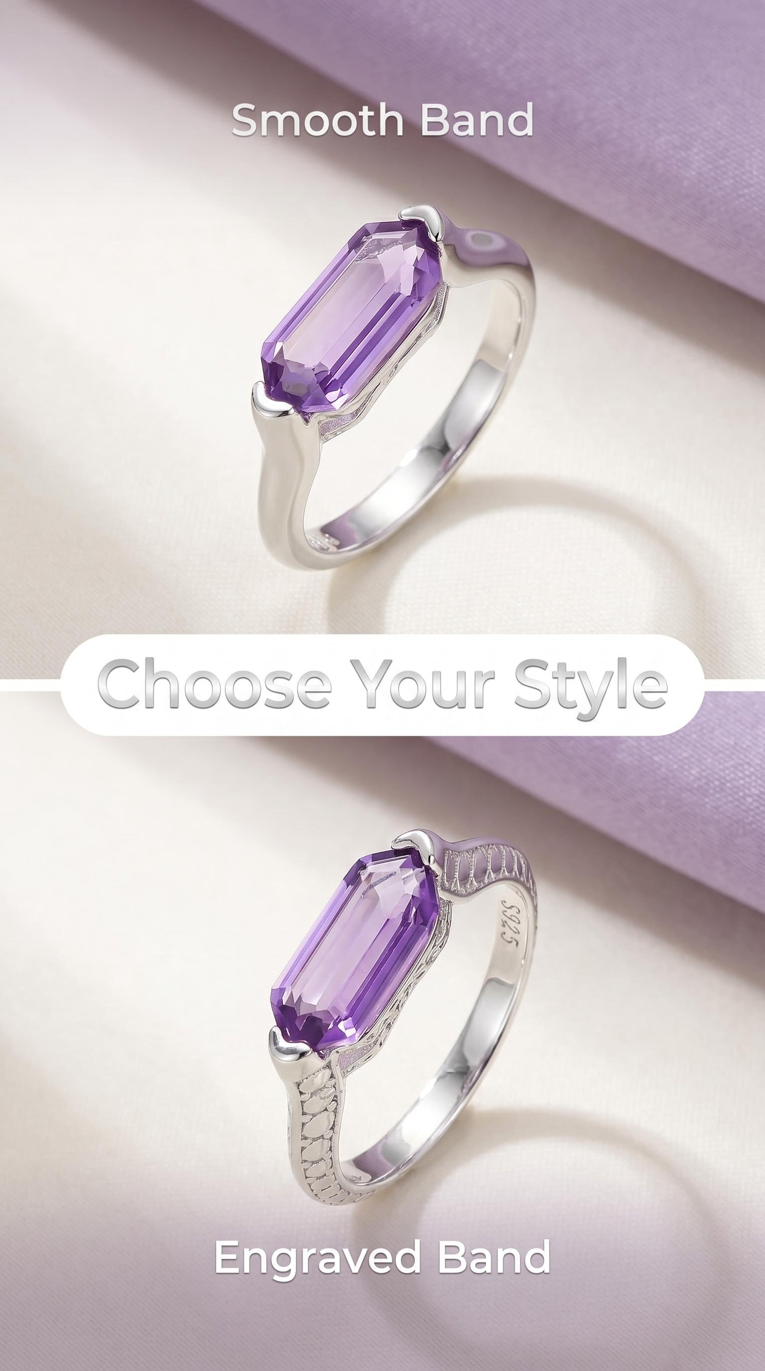 Simple Amethyst Ring | 925 Sterling Silver | Minimalist Cool Style Ring