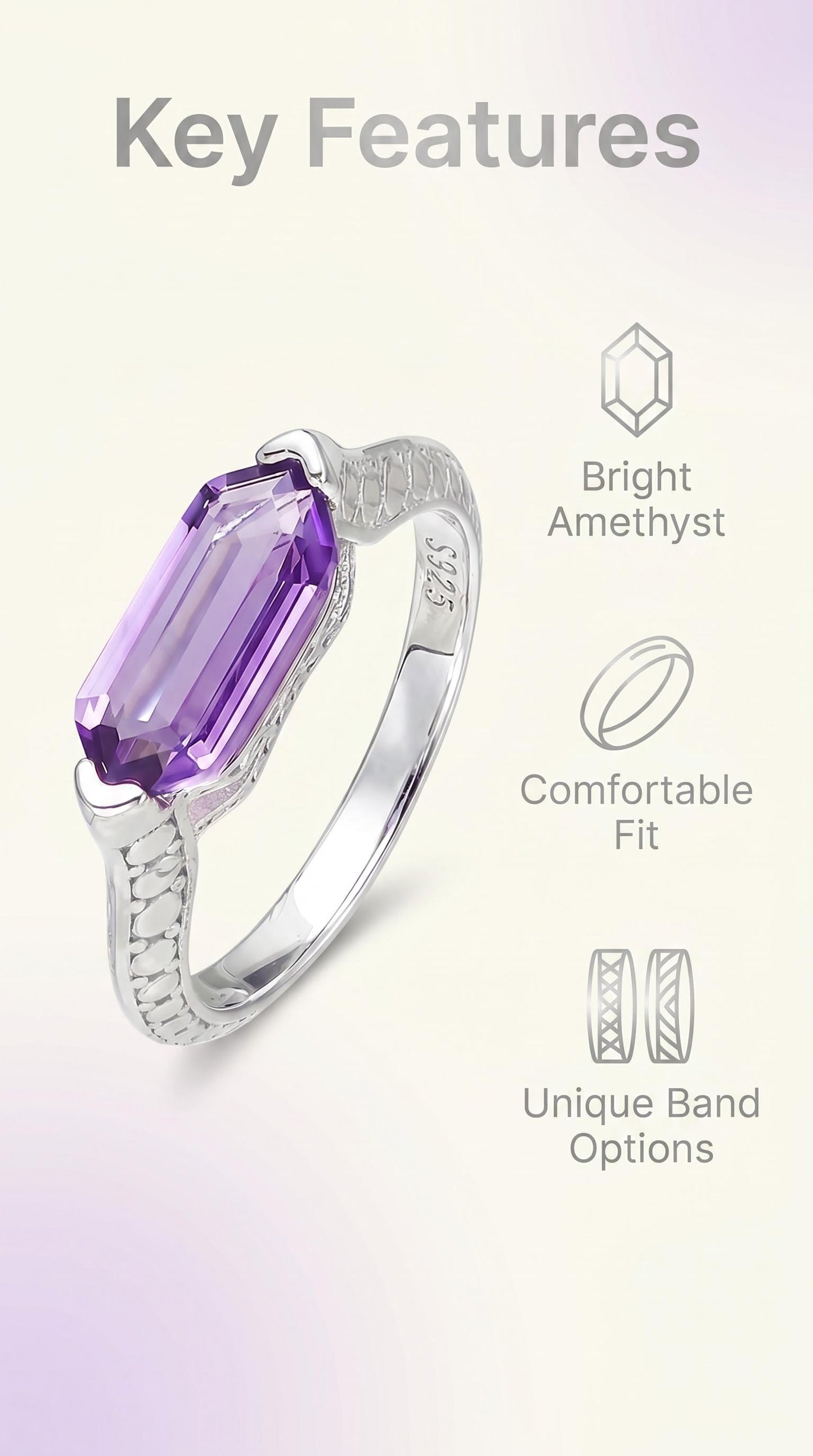 Simple Amethyst Ring | 925 Sterling Silver | Minimalist Cool Style Ring
