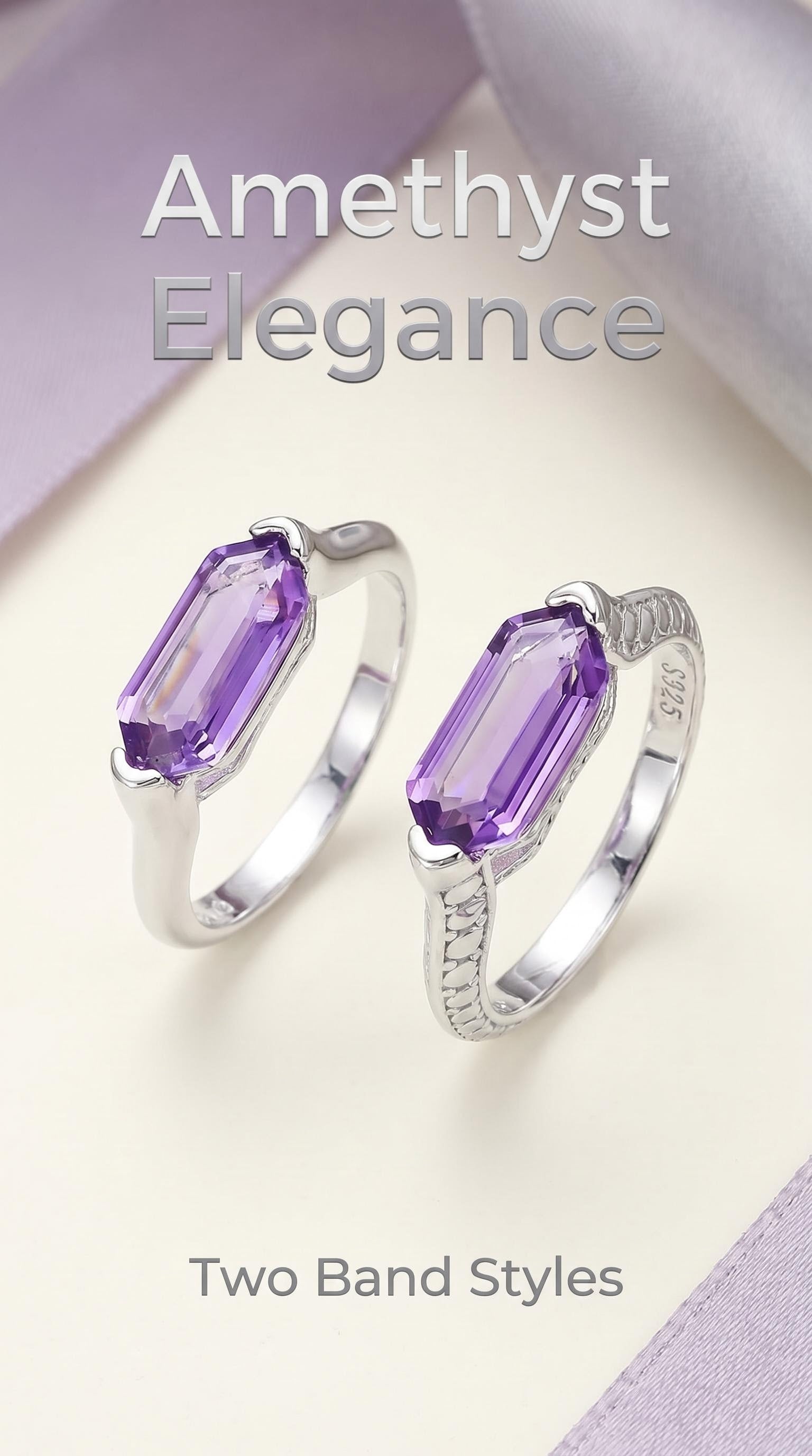 Simple Amethyst Ring | 925 Sterling Silver | Minimalist Cool Style Ring
