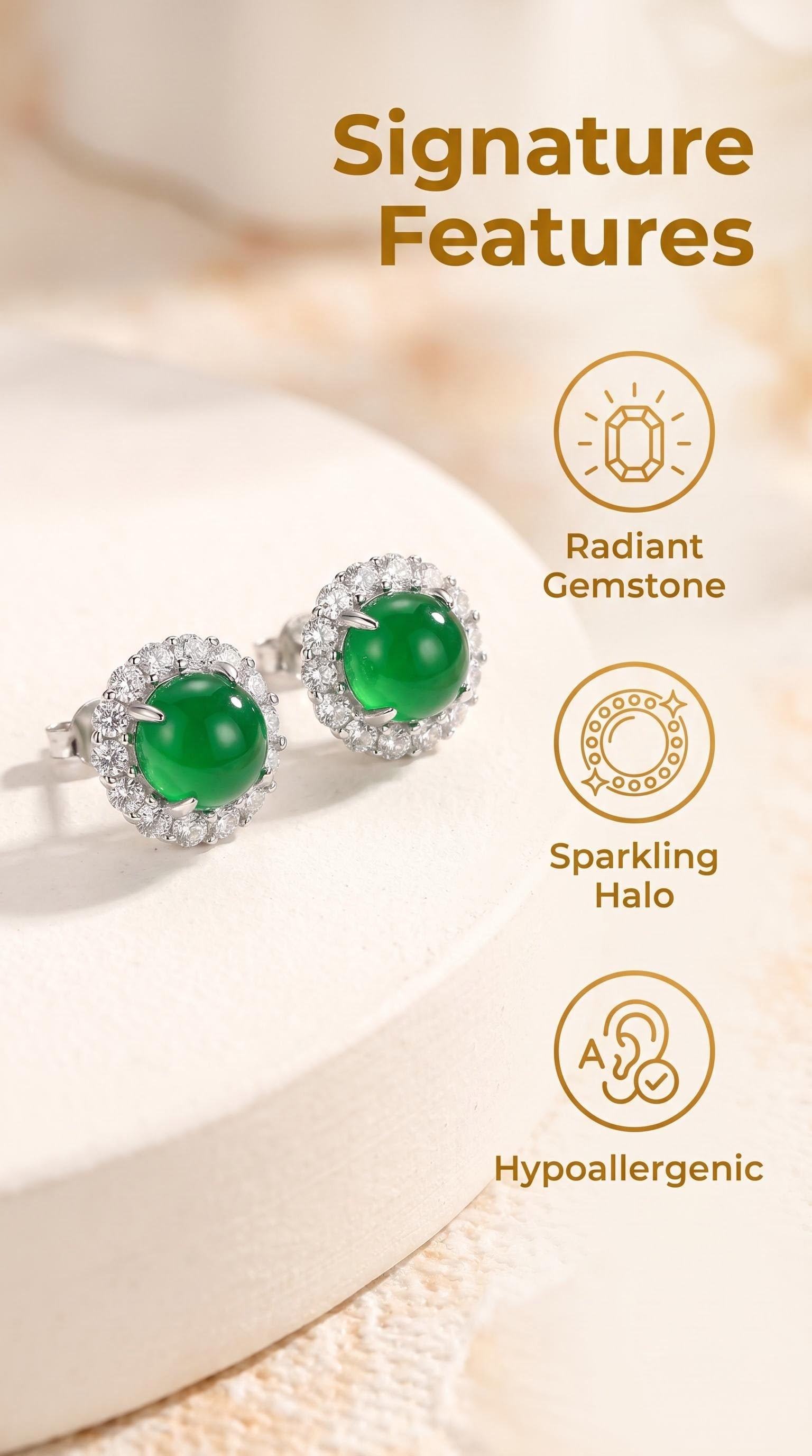 Natural Jade Stud Earrings | 925 Sterling Silver | Elegant Everyday Earrings