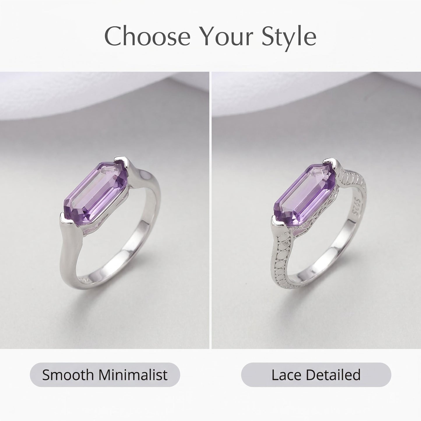 Simple Amethyst Ring | 925 Sterling Silver | Minimalist Cool Style Ring