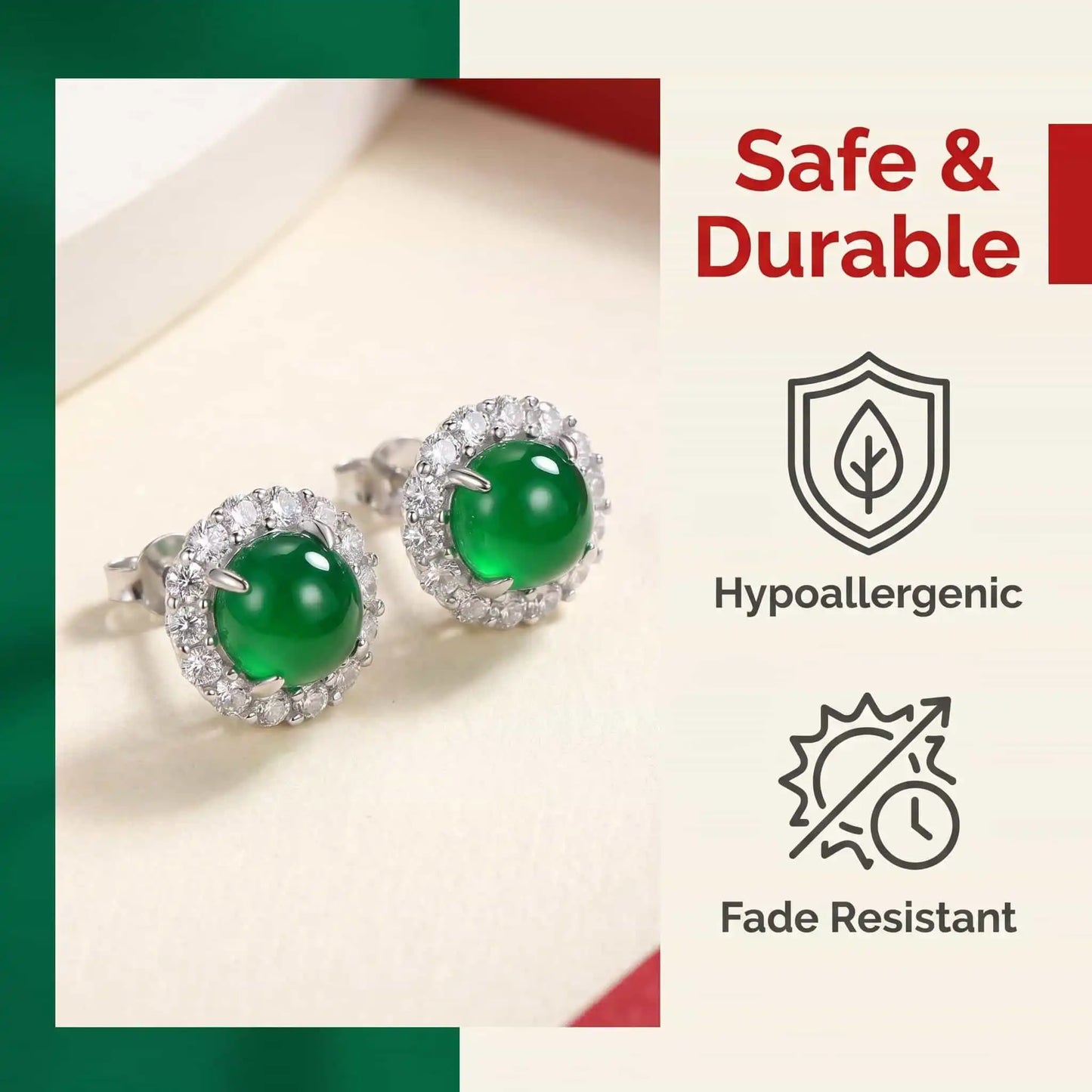 Natural Jade Stud Earrings | 925 Sterling Silver | Elegant Everyday Earrings