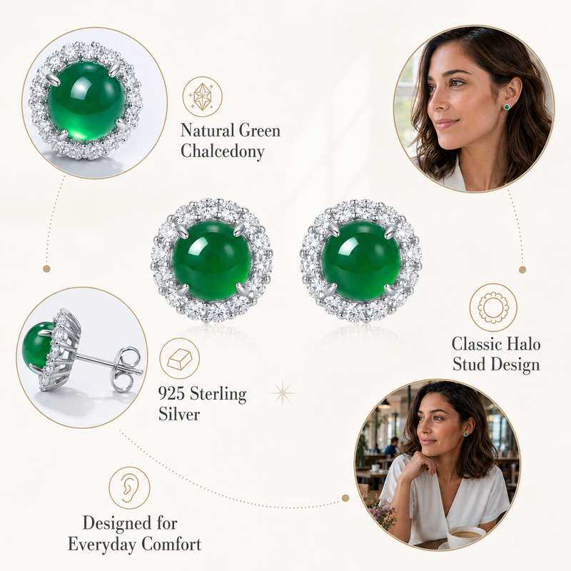 Natural  Chalcedony Stud Earrings | 925 Sterling Silver