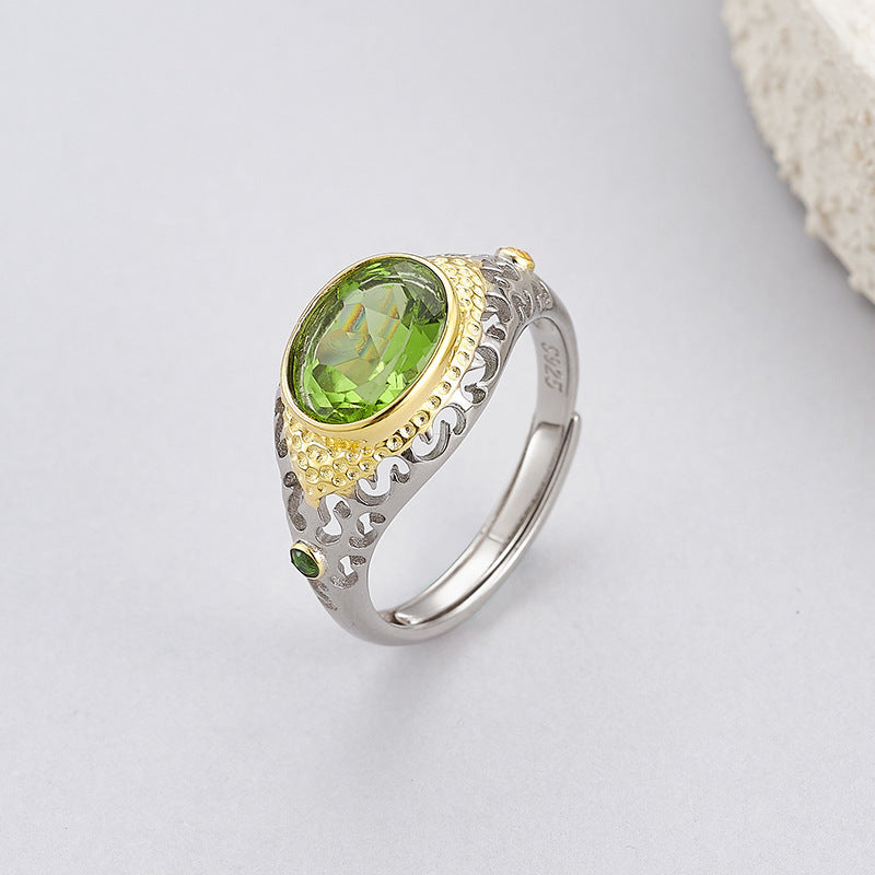 Two-Color Oval Peridot Earrings - 925 Silver Italian Craft - Vintage Court Geometry Set