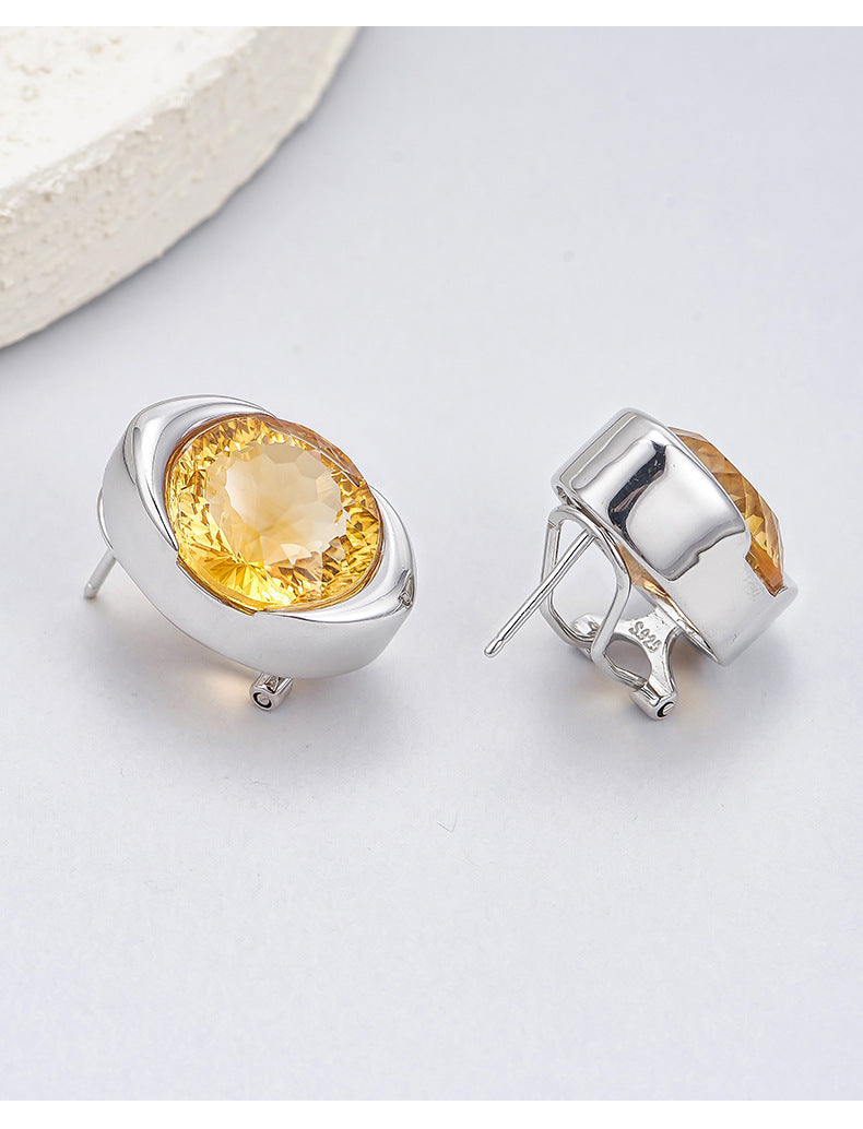 Minimalist Citrine Earrings | 925 Sterling Silver | Geometric Stud Earrings