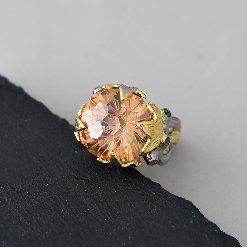 Retro Court Amethyst Ring - 925 Silver Gold-Plated Weave - Heavy Industry Statement Ring