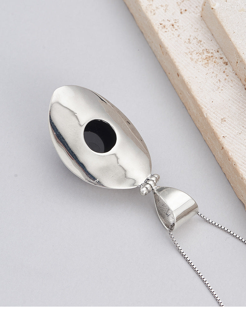 925 Sterling Silver Geometric Black Onyx Pendant Necklace