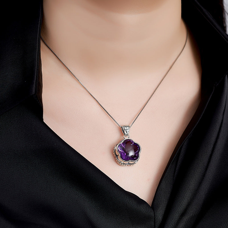 Plum Blossom Amethyst Pendant | 925 Sterling Silver | Delicate Necklace