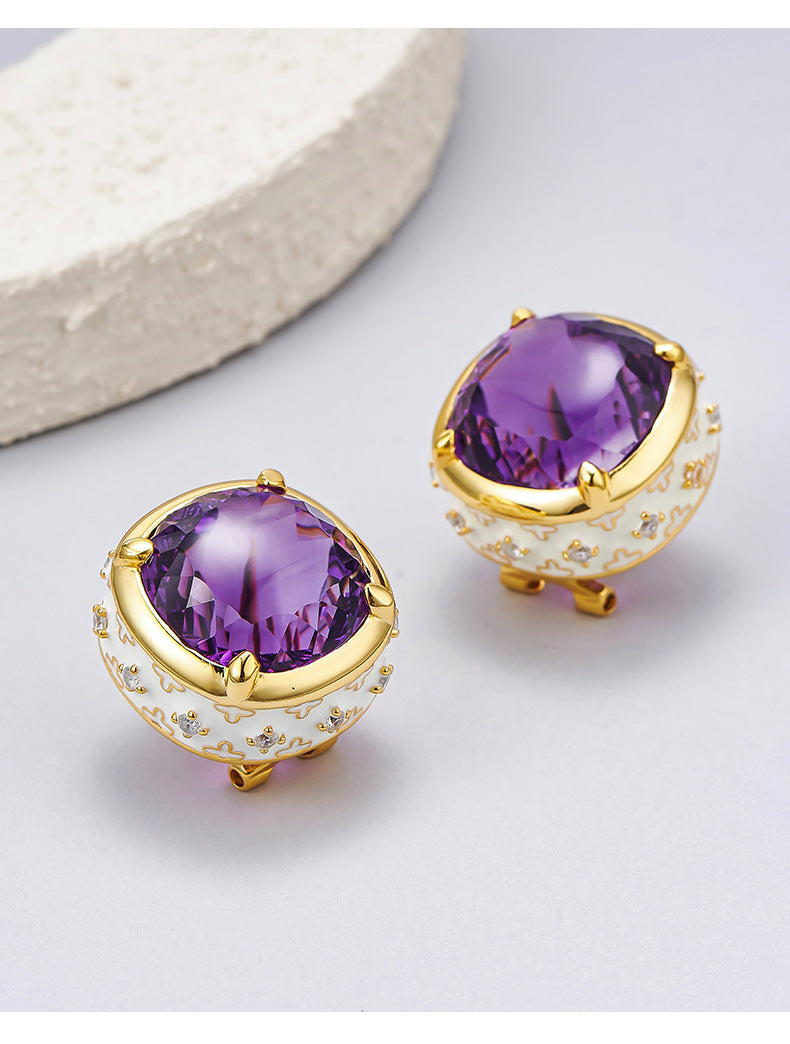 Luxury Enamel Citrine Earrings | 925 Sterling Silver | Medieval Geometric Statement Earrings