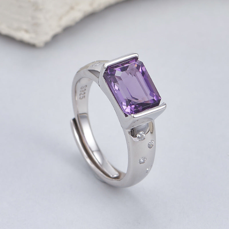 Amethyst Square Ring | 925 Sterling Silver | Adjustable Minimalist Ring