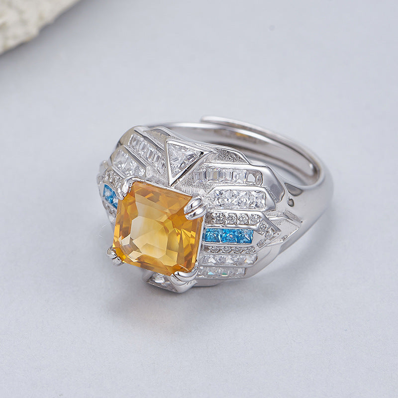 Citrine Adjustable Ring | 925 Sterling Silver | Elegant Statement Ring