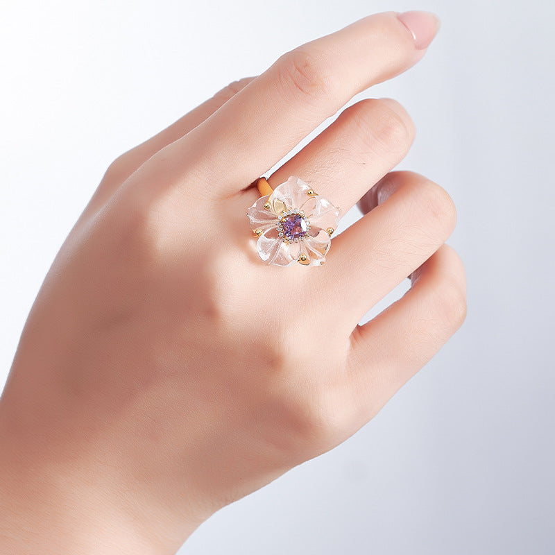 Zircon Crystal Flower Pendant - 925 Silver Micro-Inlaid - French Luxury Amethyst Necklace
