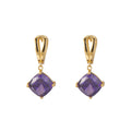 925 Sterling Silver Gold Plated Geometric Purple Stone Dangle Earrings - French Vintage