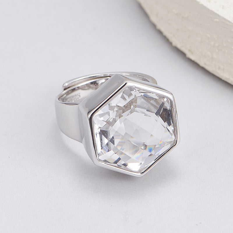 S925 silver rhombus white crystal heavy industry open ring design sense versatile temperament geometric stud earrings jewelry