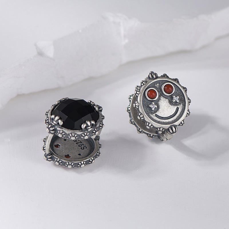 Geometric Onyx Earrings - Polished Sterling Silver Settings