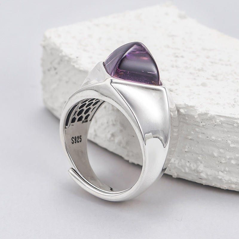 Amethyst Sugar Tower Ring | 925 Sterling Silver | Unique Adjustable Ring
