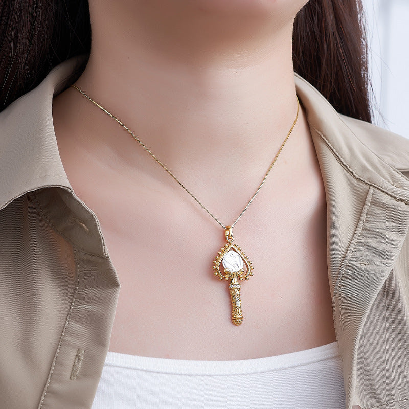 925 Sterling Silver Elephant Ancient Coin Key Pendant Necklace - Greek Design