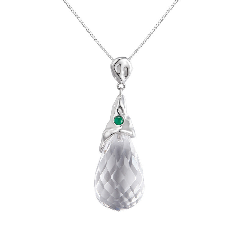 White Crystal Pendant | 925 Sterling Silver | Water Drop Necklace