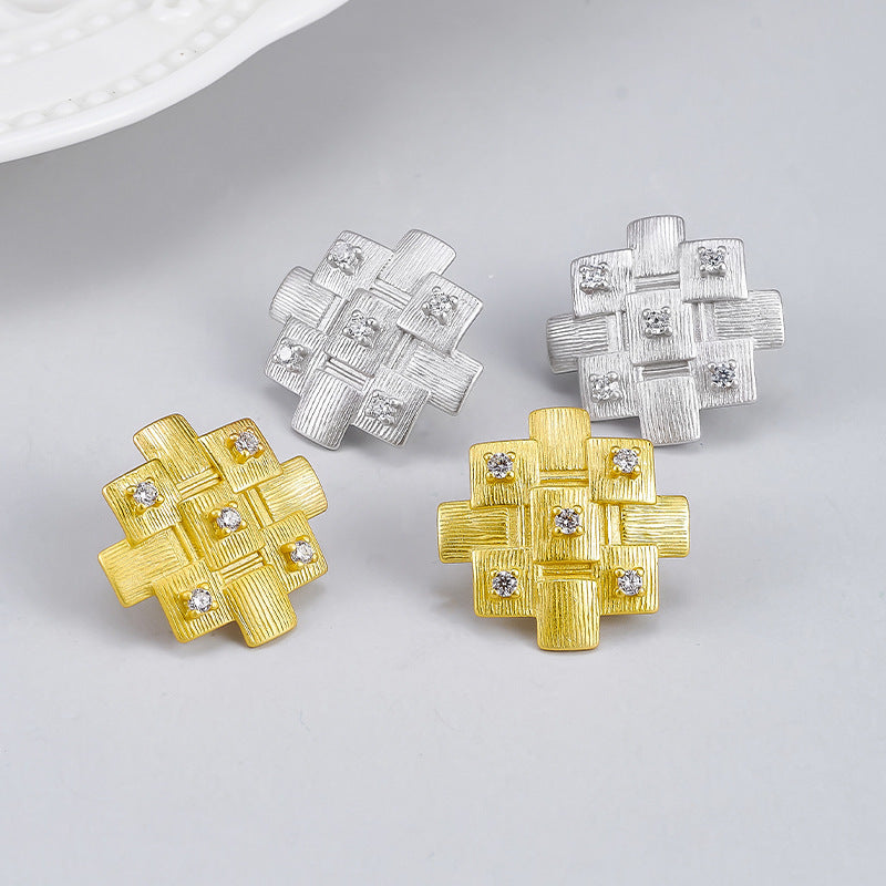 925 Sterling Silver Geometric Textured Stud Earrings