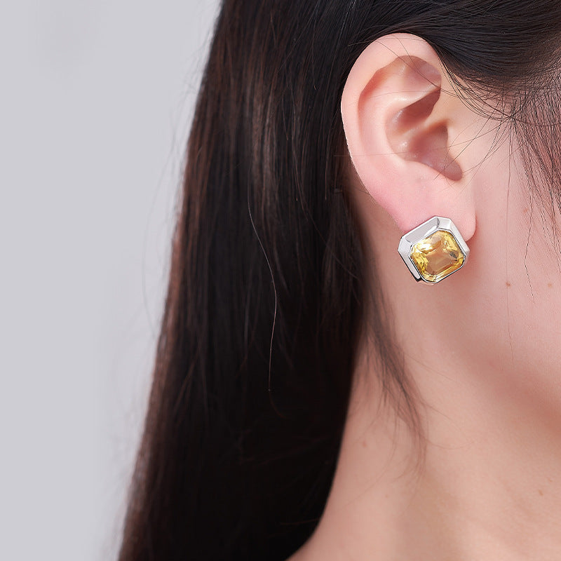 925 Sterling Silver Faceted Citrine Marquise Stud Earrings