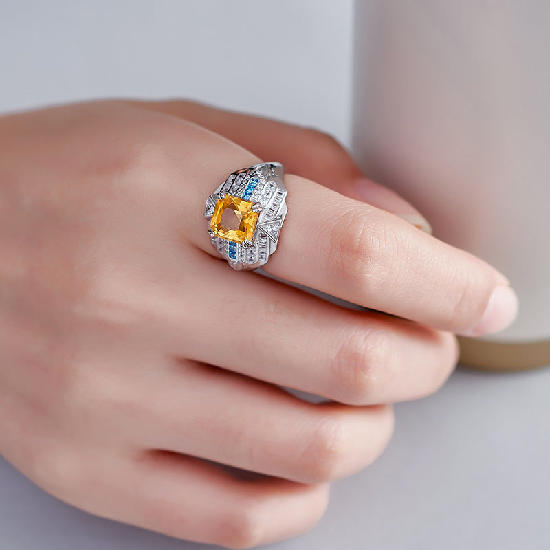Citrine Adjustable Ring | 925 Sterling Silver | Elegant Statement Ring