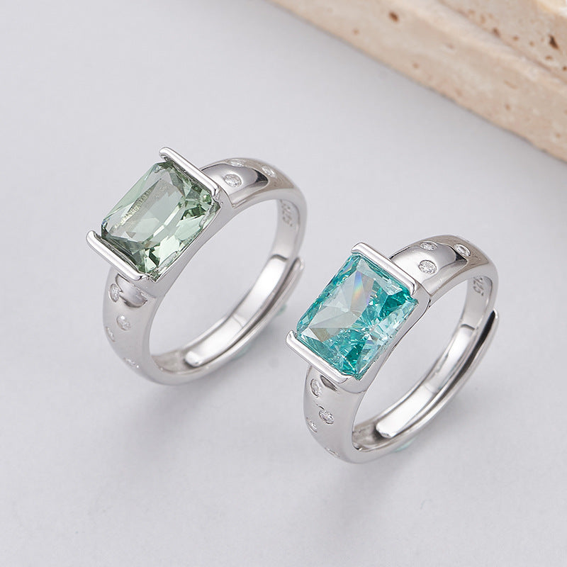 Square Paraiba Tourmaline Ring - 925 Sterling Silver Adjustable Band with Faceted Stone