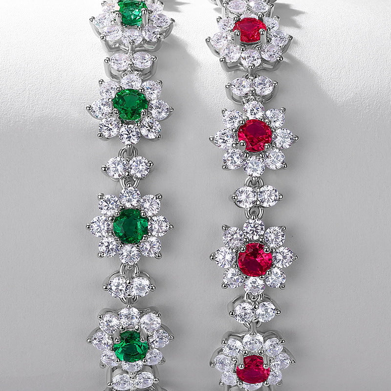 S925 Sterling Silver Cultivated Emerald Full Diamond Bracelet