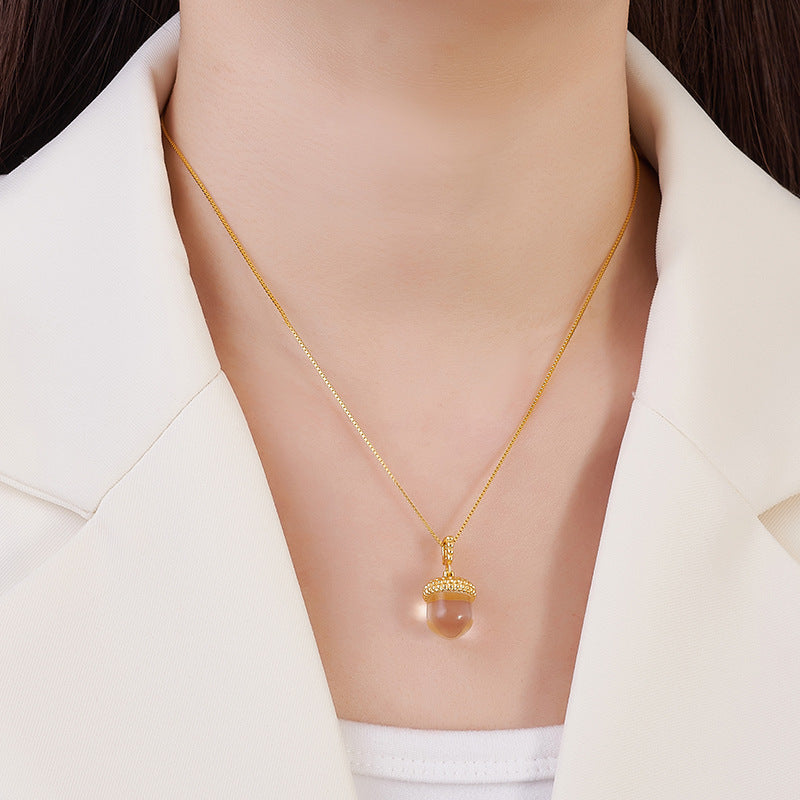 Pinecone Quartz Pendant - 925 Sterling Silver Delicate Collarbone Necklace