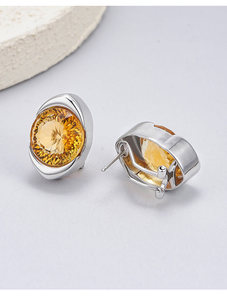 Minimalist Citrine Earrings | 925 Sterling Silver | Geometric Stud Earrings