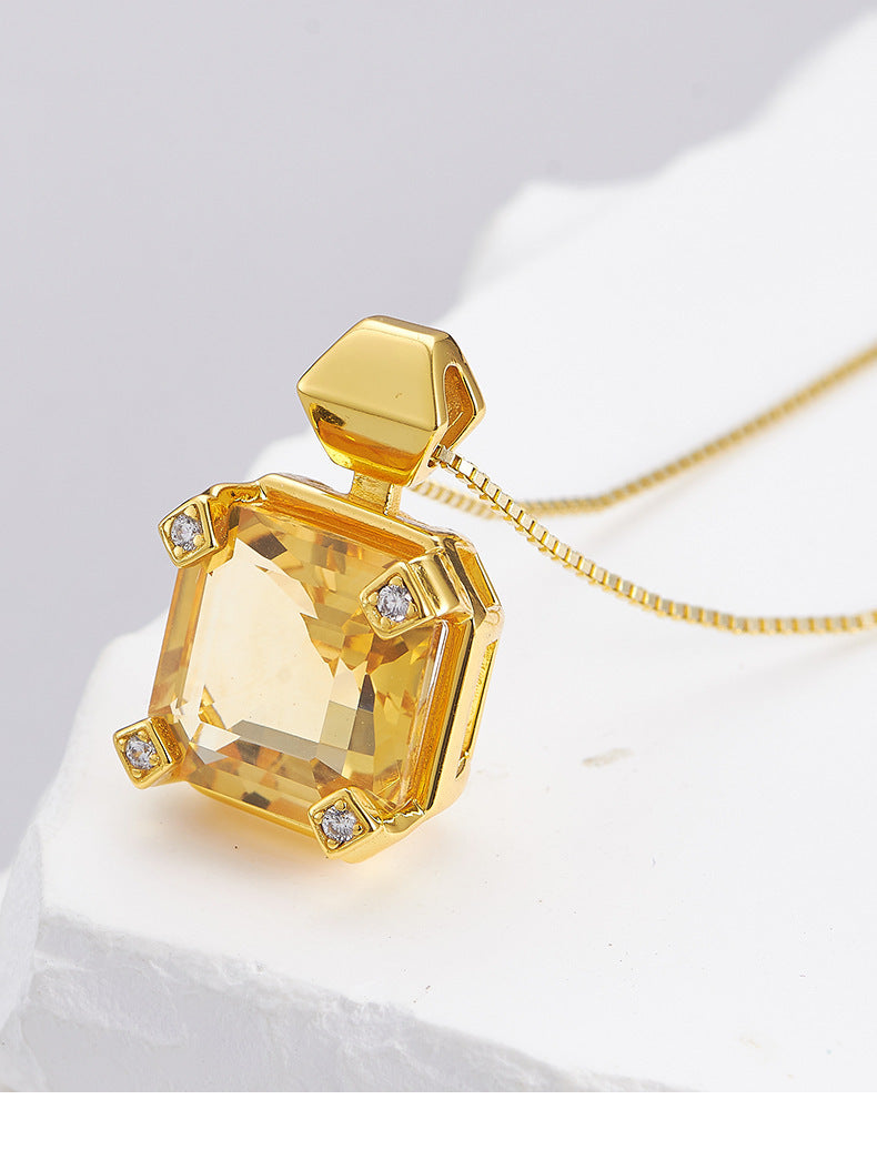 S925 Sterling Silver Citrine Geometric Collarbone Necklace