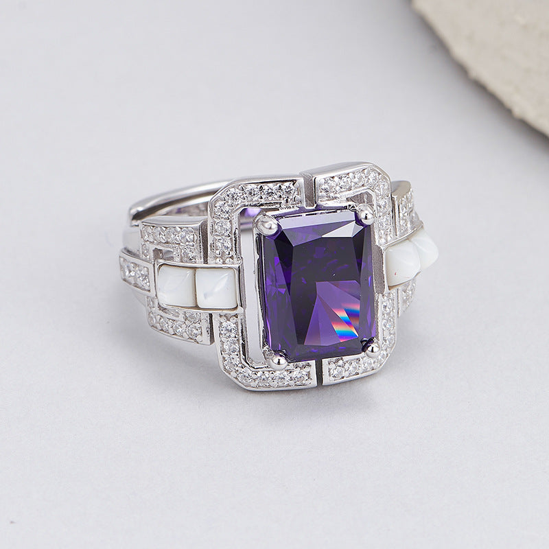 Purple Zircon Geometric Ring - 925 Silver Super Flash - Light Luxury Design