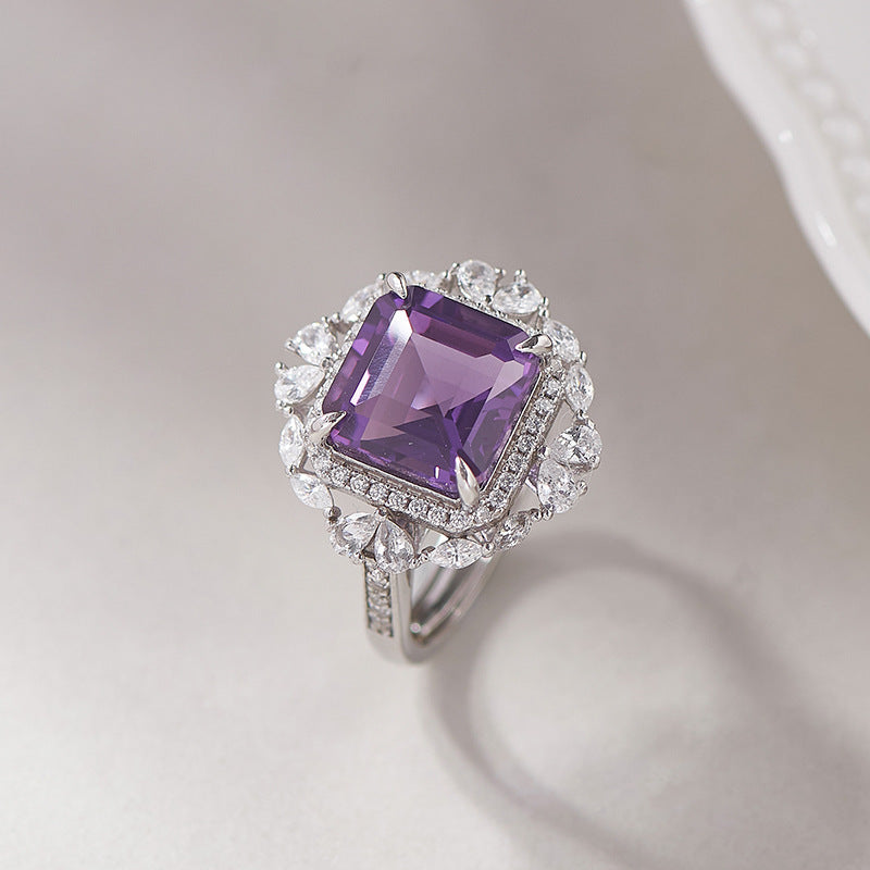 925 Sterling Silver Square Amethyst Ring