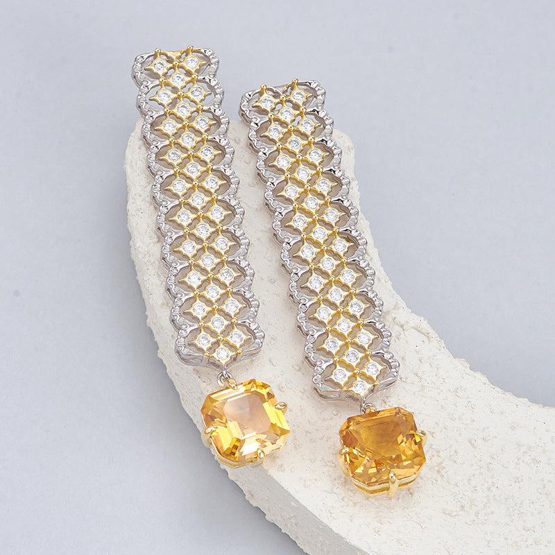 Citrine Long Drop Earrings | 925 Sterling Silver | Italian Craftsmanship