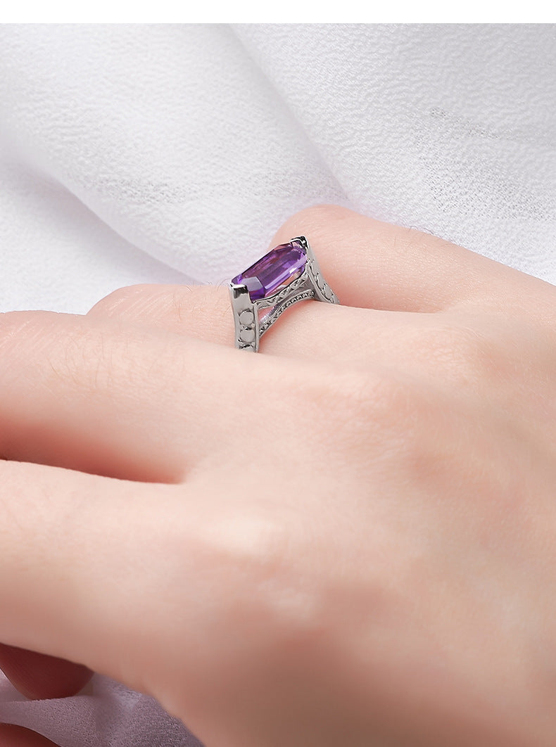 Simple Amethyst Ring | 925 Sterling Silver | Minimalist Cool Style Ring