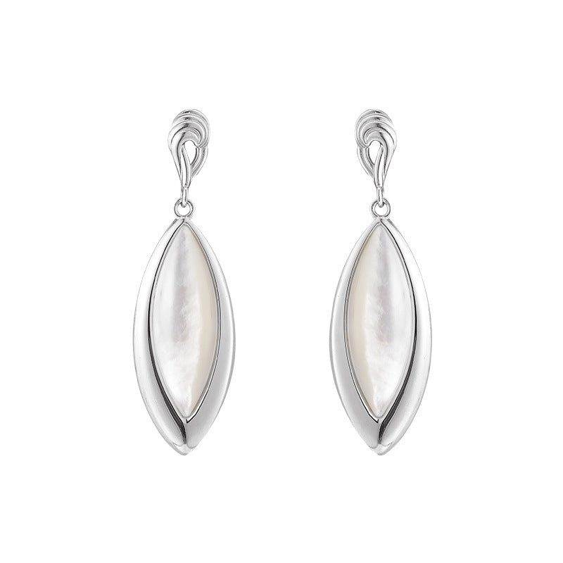 925 Sterling Silver White Shell Marquise Stud Earrings - Vintage Design