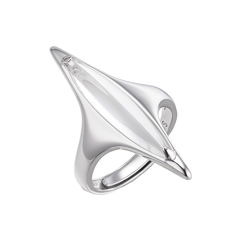 S925 Silver Cold Wind Premium White Crystal Geometric Ring Neutral Wind Cone Open Index Finger Ring