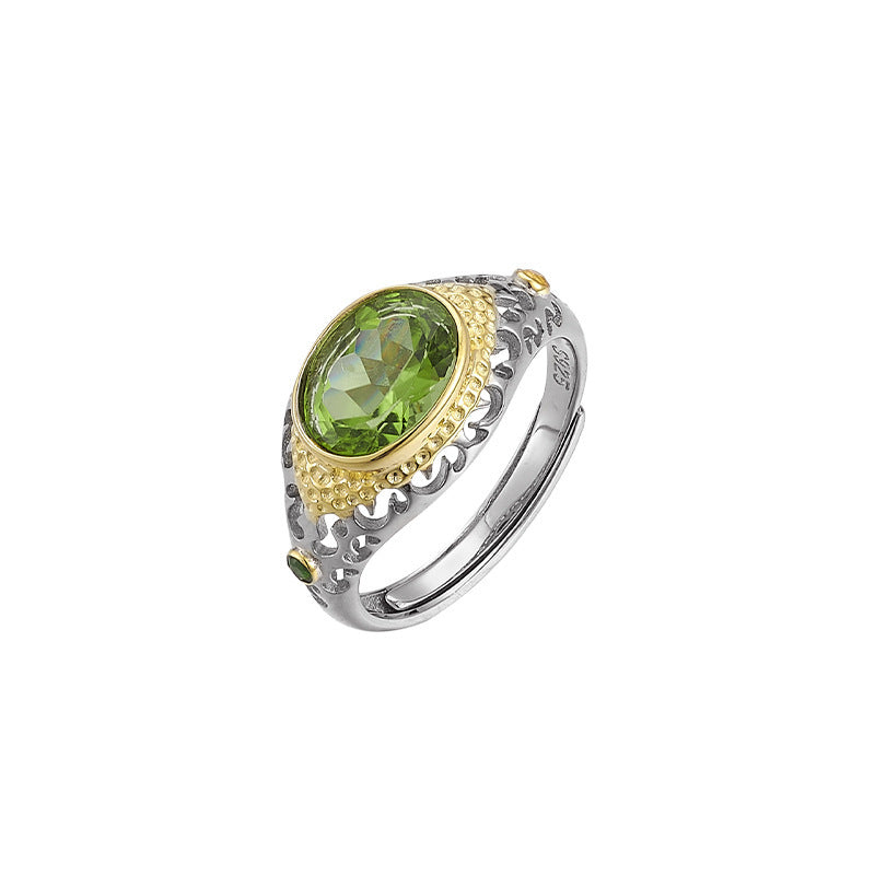 Two-Color Oval Peridot Earrings - 925 Silver Italian Craft - Vintage Court Geometry Set