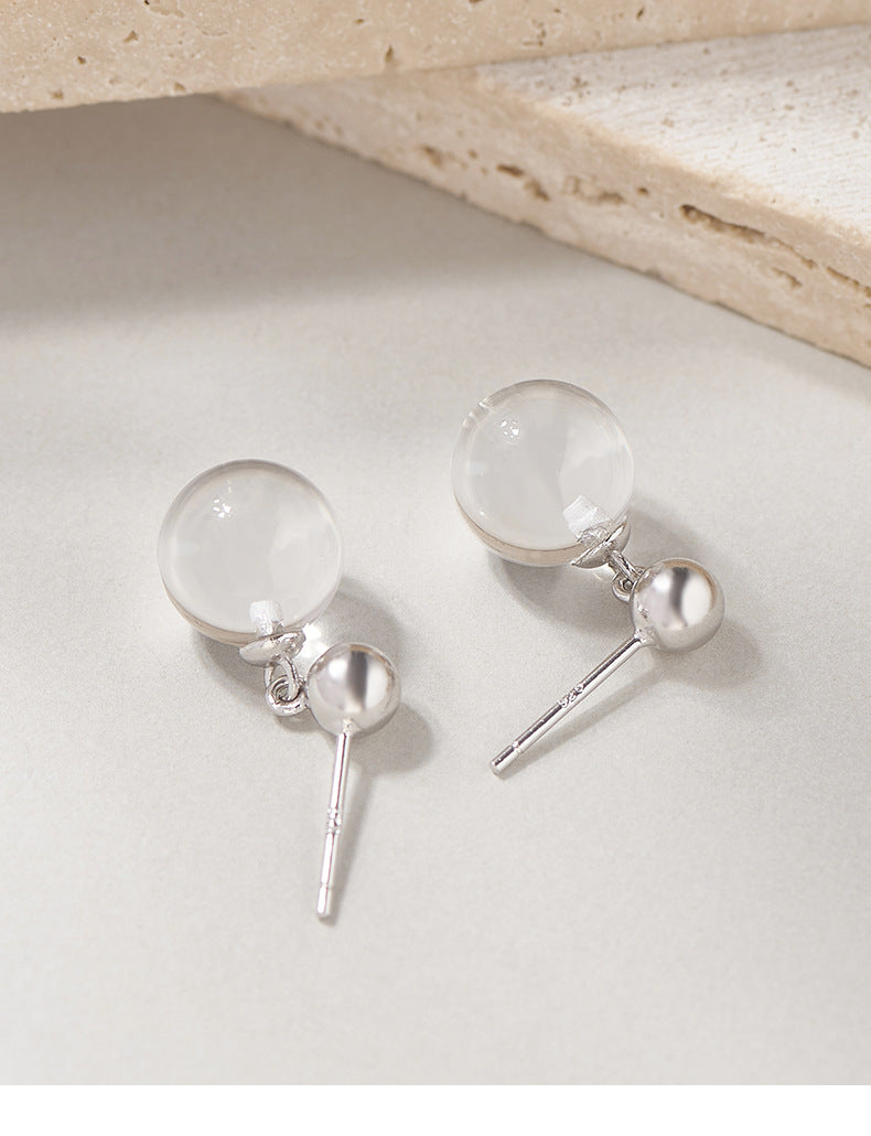 925 Sterling Silver White Crystal Bead Stud Earrings - Elegant Minimalist Design