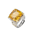 Square Citrine Ring - 925 Silver Italian Contrasting Color - Geometric Opening Ring