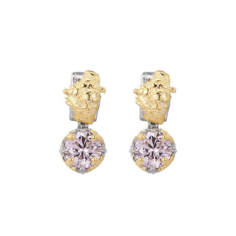 925 Sterling Silver Pink Crystal Stud Earrings - Luxury Vintage Design