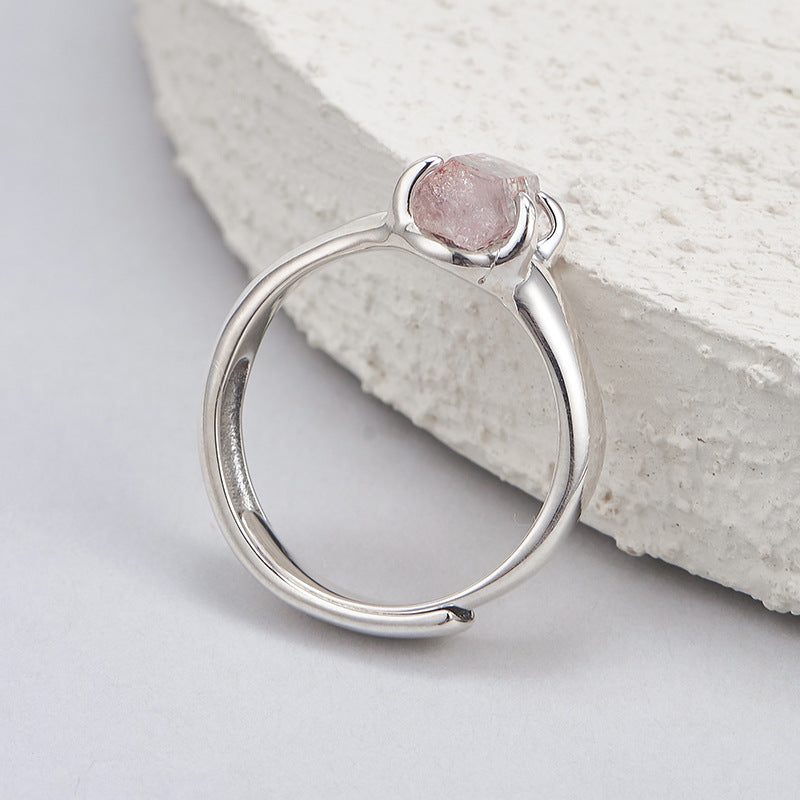 Irregular Super Seven Crystal Ring - 925 Silver Rough Stone - Adjustable Niche Design