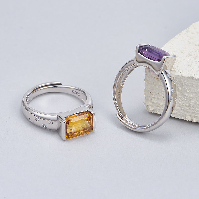 Amethyst Square Ring | 925 Sterling Silver | Adjustable Minimalist Ring