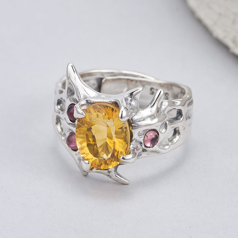 Citrine Open Ring | 925 Sterling Silver | Super Seven Crystal Ring