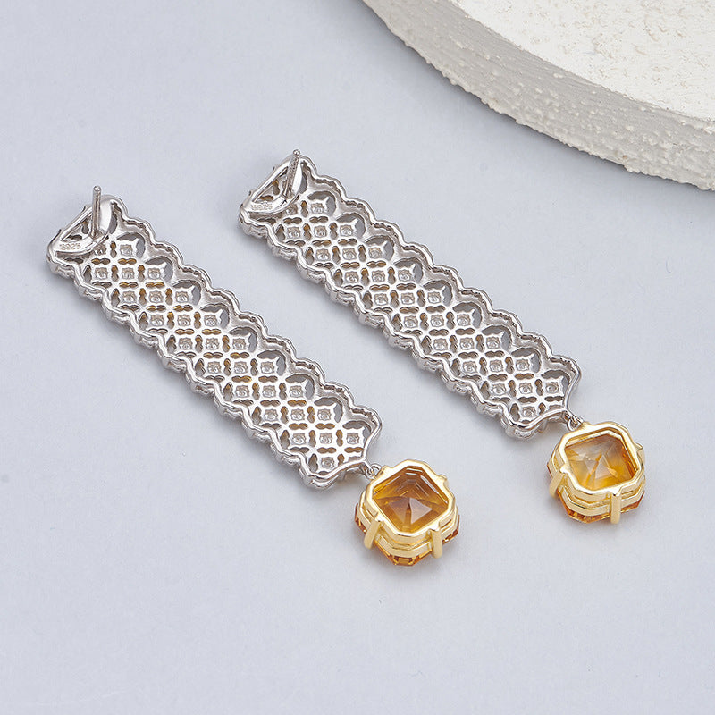 Citrine Long Drop Earrings | 925 Sterling Silver | Italian Craftsmanship