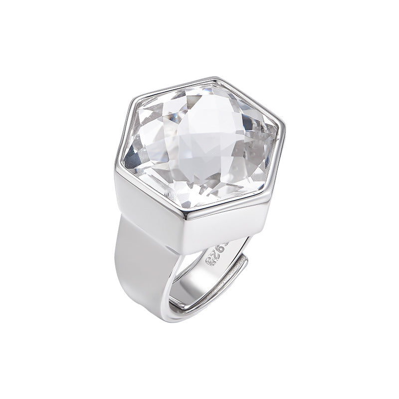 S925 silver rhombus white crystal heavy industry open ring design sense versatile temperament geometric stud earrings jewelry