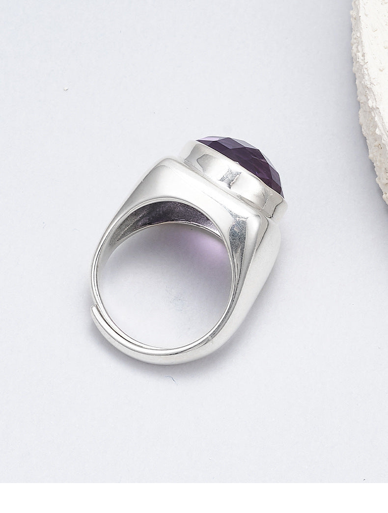 925 Sterling Silver Faceted Amethyst Geometric Hoop Earrings Set