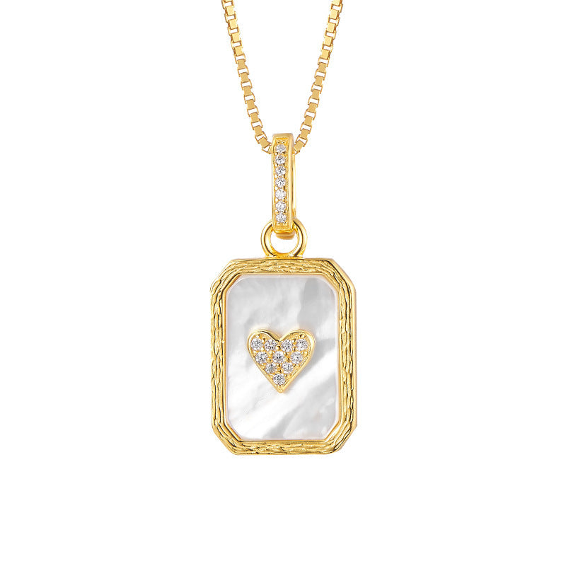 S925 silver-plated hemming inlaid shell pendant light luxury niche design playing card pendant collarbone necklace women
